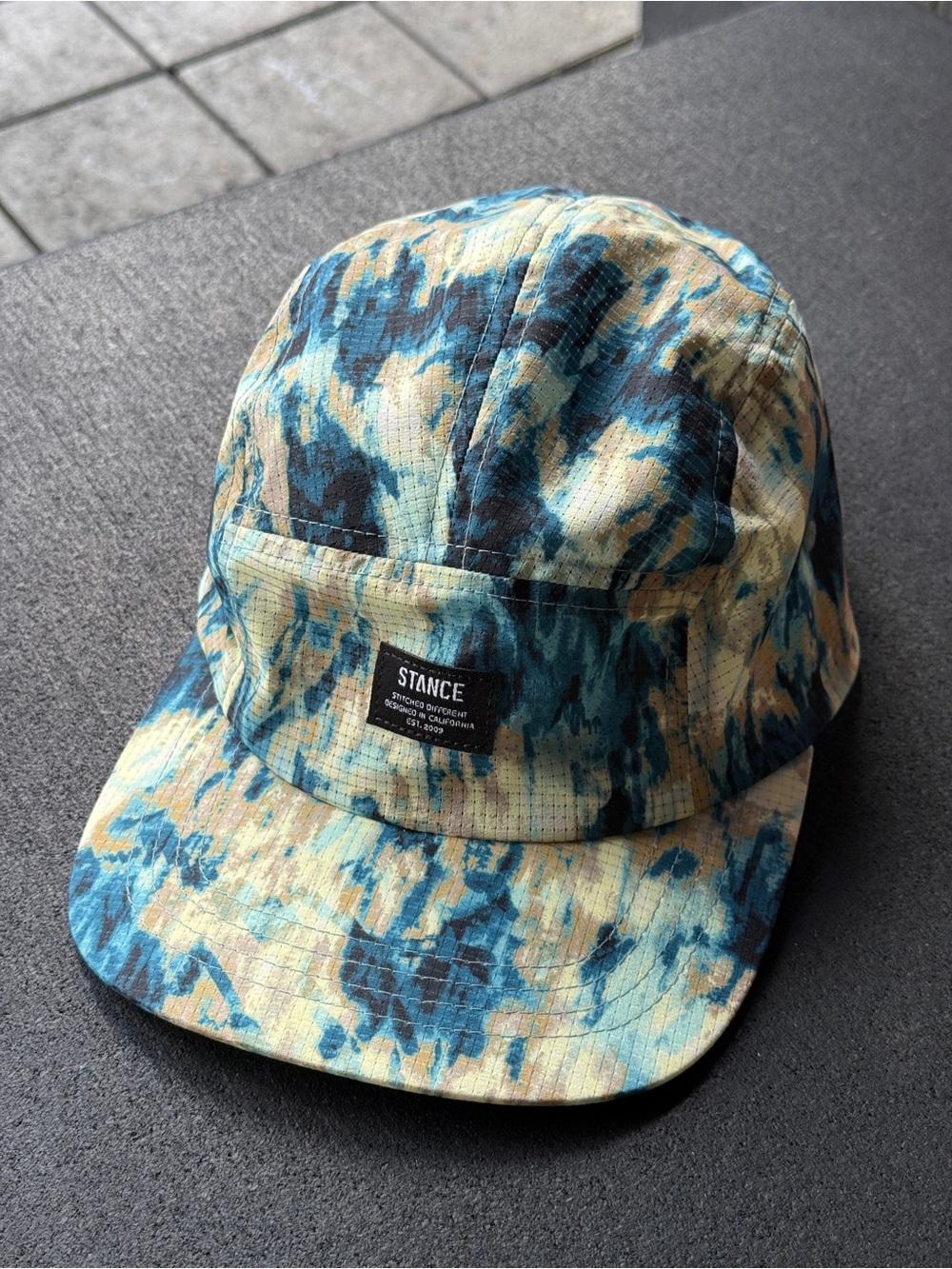 Stance Camouflage-Style 5-Panel Cap in Blue & Cream